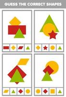 educatief spel voor kinderen raad de juiste vormen geometrische quiz afdrukbaar werkblad vector