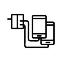 bedrade oplader voor twee telefoons tegelijkertijd pictogram vector overzicht illustratie