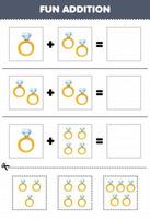 educatief spel voor kinderen leuk toevoeging door knippen en matchen leuke cartoon draagbare kleding sieraden ring foto's werkblad vector