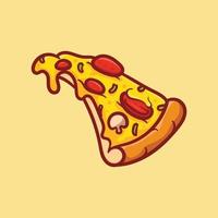 vectorillustratie van heerlijk plakje pepperoni pizza met gesmolten kaas, met de hand getekend, tekenfilm, plat, schattig vector