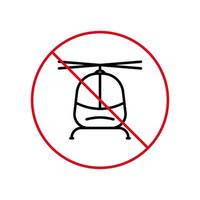 verbod helikopter zwarte lijn pictogram. copter romp verboden overzichtspictogram. vlucht luchtvervoer rood stopsymbool. waarschuwing geen luchtvaartteken. voorzichtigheid helikopter verboden. vectorillustratie. vector