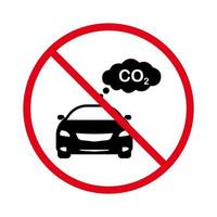 geen toegestaan teken van emissievervuiling. verboden auto uitlaat co2 verbod zwart silhouet icoon. voertuig pijp rook rood stop cirkel symbool. verboden auto motor gas pictogram. geïsoleerde vectorillustratie. vector