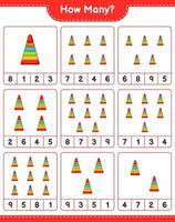 telspel, hoeveel piramide speelgoed. educatief kinderspel, afdrukbaar werkblad, vectorillustratie vector