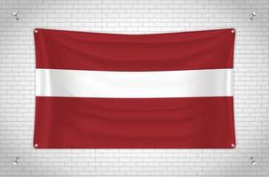 Letland vlag opknoping op bakstenen muur. 3D-tekening. vlag aan de muur. netjes in groepen tekenen op afzonderlijke lagen voor eenvoudige bewerking. vector