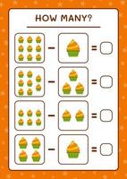 hoeveel cup cake, spel voor kinderen. vectorillustratie, afdrukbaar werkblad vector