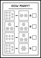 hoeveel sneeuwvlok, spel voor kinderen. vectorillustratie, afdrukbaar werkblad vector