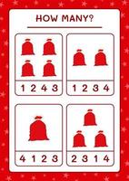 hoeveel kerstman rode tas, spel voor kinderen. vectorillustratie, afdrukbaar werkblad vector