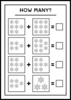 hoeveel sneeuwvlok, spel voor kinderen. vectorillustratie, afdrukbaar werkblad vector