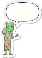 cartoon zombie en tekstballon sticker vector