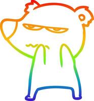 regenbooggradiënt lijntekening geïrriteerde beer cartoon vector