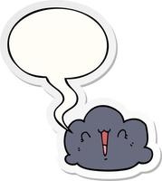 happy cloud cartoon en tekstballon sticker vector