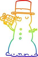 regenbooggradiënt lijntekening cartoon sneeuwpop vector