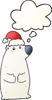 cartoon beer met kerstmuts en gedachte bel in vloeiende verloopstijl vector