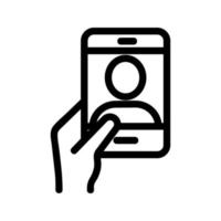 telefoon met een afbeelding van een menselijk vectorpictogram. geïsoleerde contour symbool illustratie vector