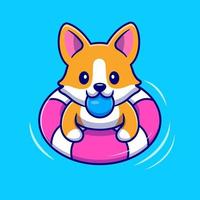 schattige corgi hond drijvend met zwemmen banden cartoon vector pictogram illustratie. dierlijke vakantie pictogram concept geïsoleerde premium vector. platte cartoonstijl