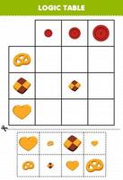 educatief spel voor kinderen logische tafel sorteerformaat klein medium of groot cartoon voedsel biscuit afbeelding afdrukbaar werkblad vector