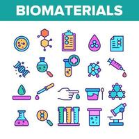 kleur biomaterialen, medische analyse vector lineaire iconen set