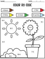telspel voor de voorjaarsvakantie, kleur op code, wiskundige activiteit voor kinderen vector