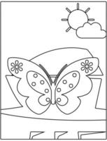 zwart-wit cartoon vlinder karakter kleurplaat voor kinderen lente activiteit.
