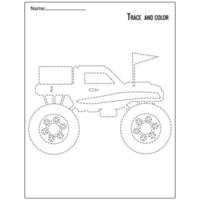 traceren en kleuren voor kinderen, monstertruck. geschikt voor kind onderwijs vector