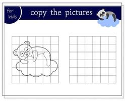 kopieer de afbeelding, educatieve spelletjes voor kinderen, cartoonpanda slaapt in de wolken. vector geïsoleerd op een witte achtergrond