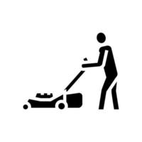 tuinman met grasmaaier glyph pictogram vectorillustratie vector