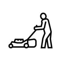 tuinman met grasmaaier lijn pictogram vectorillustratie vector