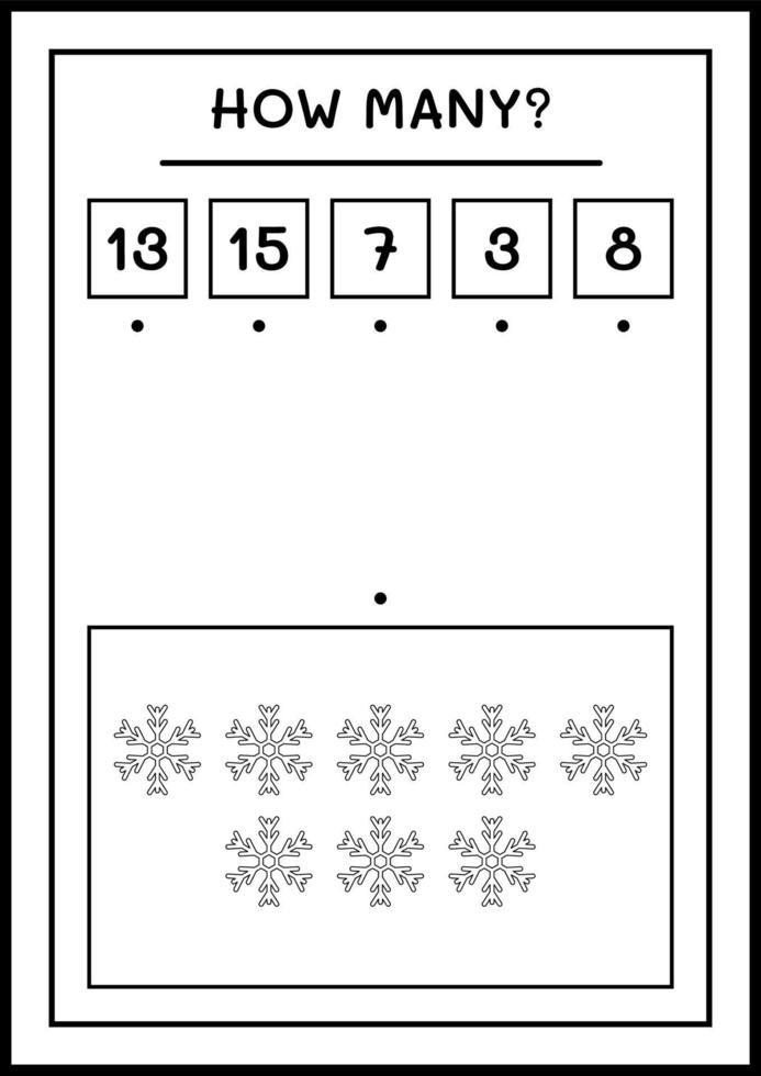 hur många snöflinga, spel för barn. vektor illustration, utskrivbart kalkylblad