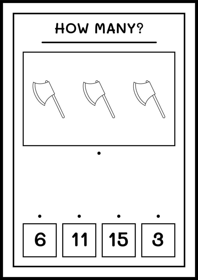 hur många yxa, spel för barn. vektor illustration, utskrivbart kalkylblad