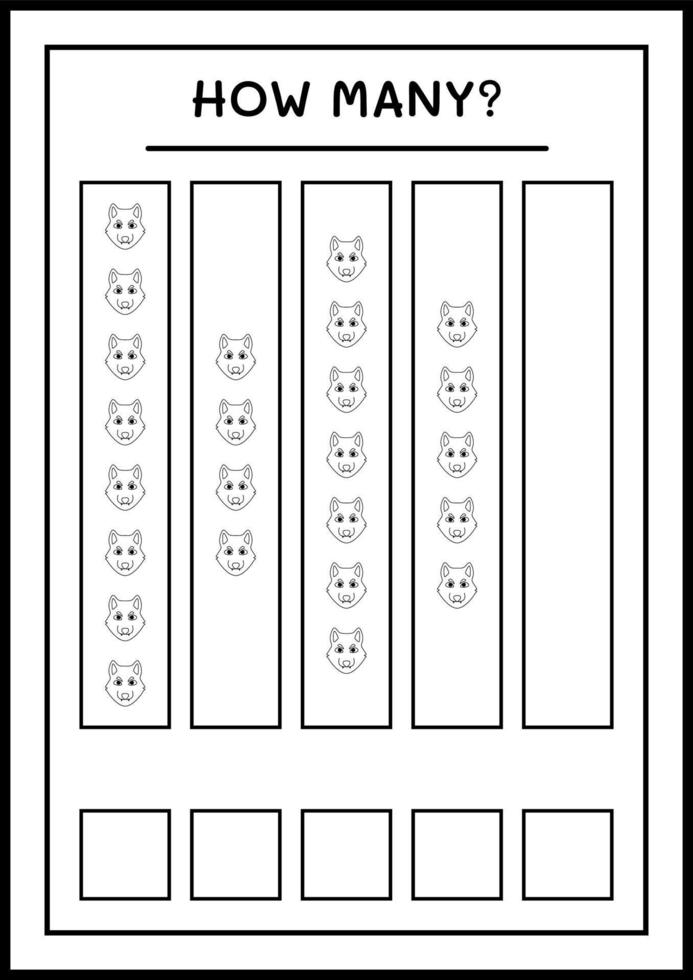 Wie viele Wölfe, Spiel für Kinder. Vektorillustration, druckbares Arbeitsblatt vektor