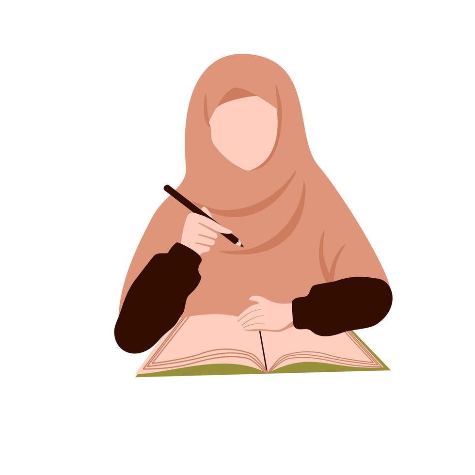 muslimah studera och skriva illustration vektor