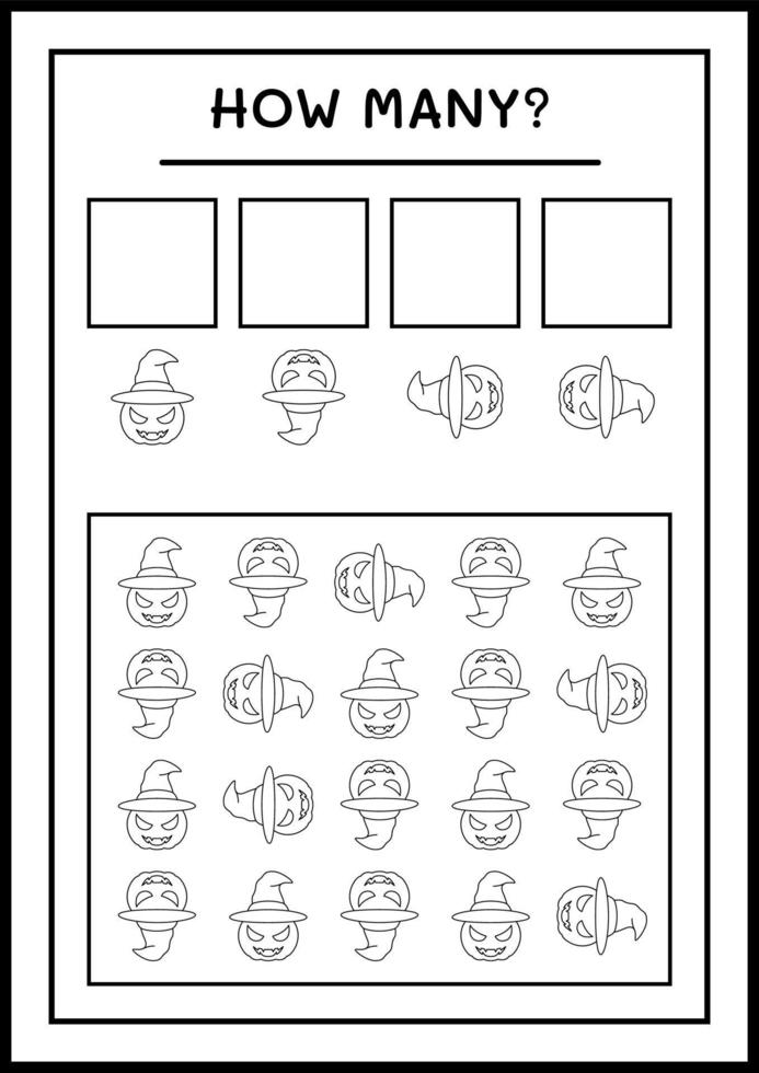 hur många pumpa, spel för barn. vektor illustration, utskrivbart kalkylblad