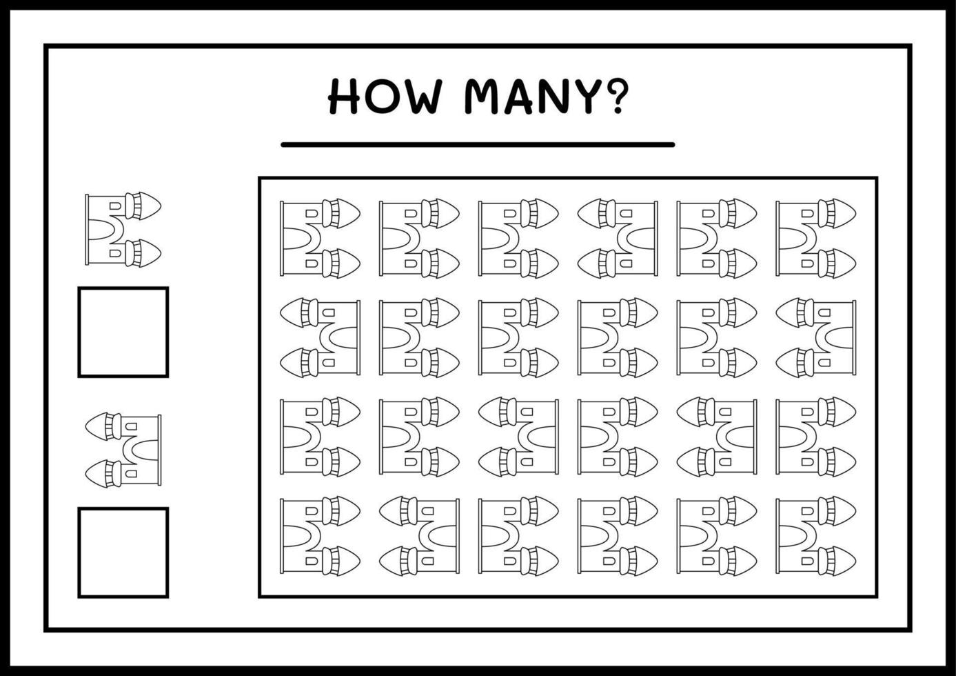 hur många slott, spel för barn. vektor illustration, utskrivbart kalkylblad