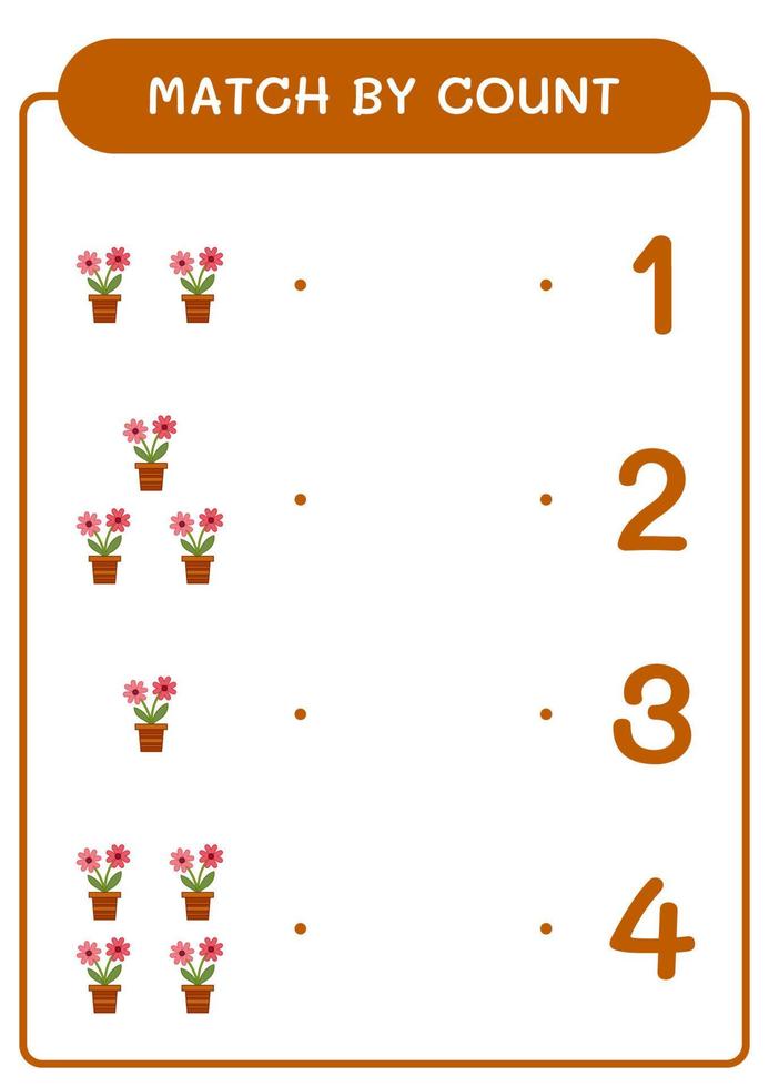 Spiel nach Anzahl der Blumen, Spiel für Kinder. Vektorillustration, druckbares Arbeitsblatt vektor