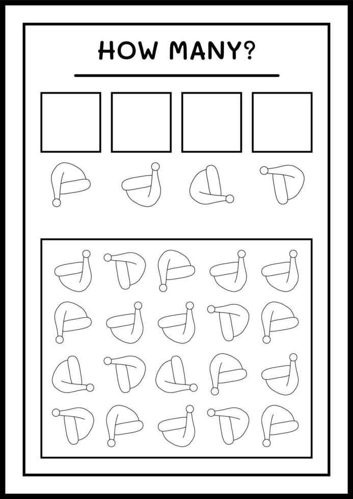 wie viele weihnachtsmannmütze, spiel für kinder. Vektorillustration, druckbares Arbeitsblatt vektor