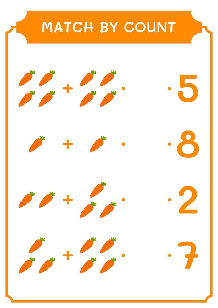 match efter antal morot, spel för barn. vektor illustration, utskrivbart kalkylblad