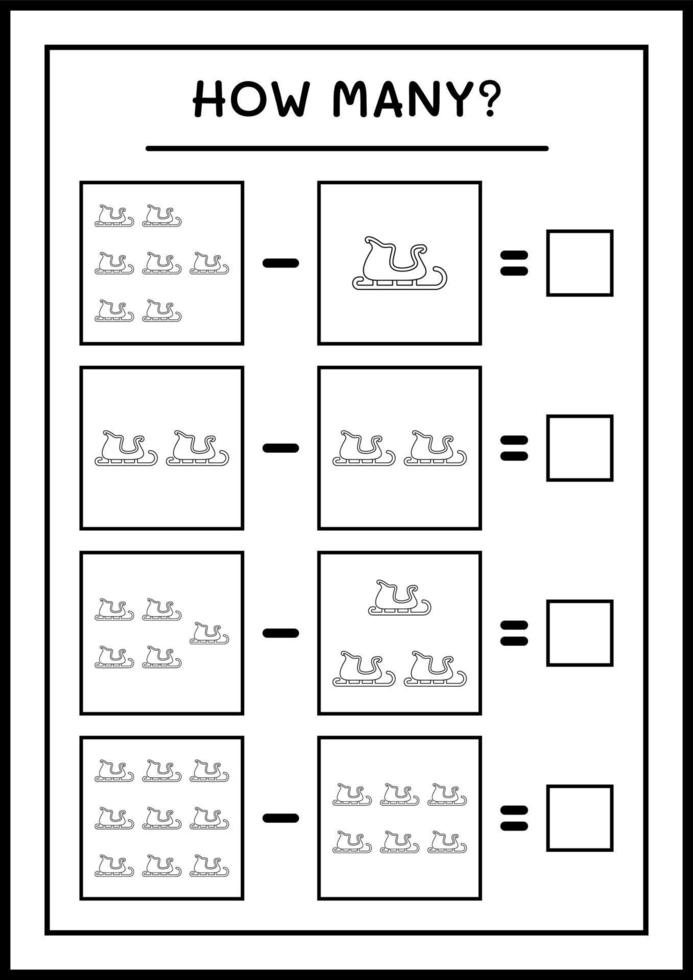 hur många jultomten släde, spel för barn. vektor illustration, utskrivbart kalkylblad