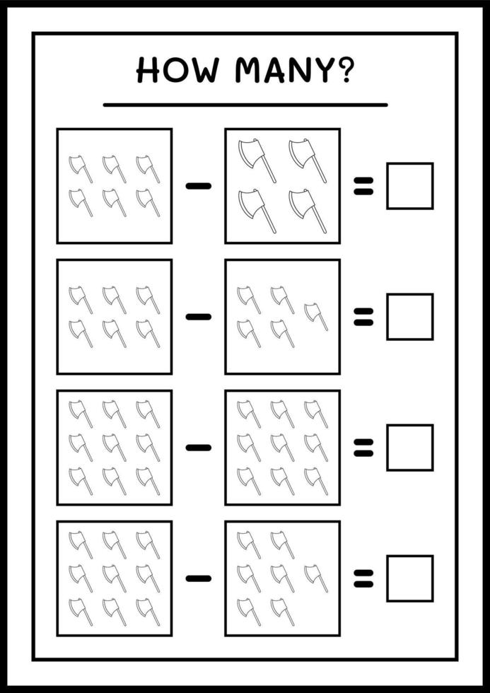 hur många yxa, spel för barn. vektor illustration, utskrivbart kalkylblad