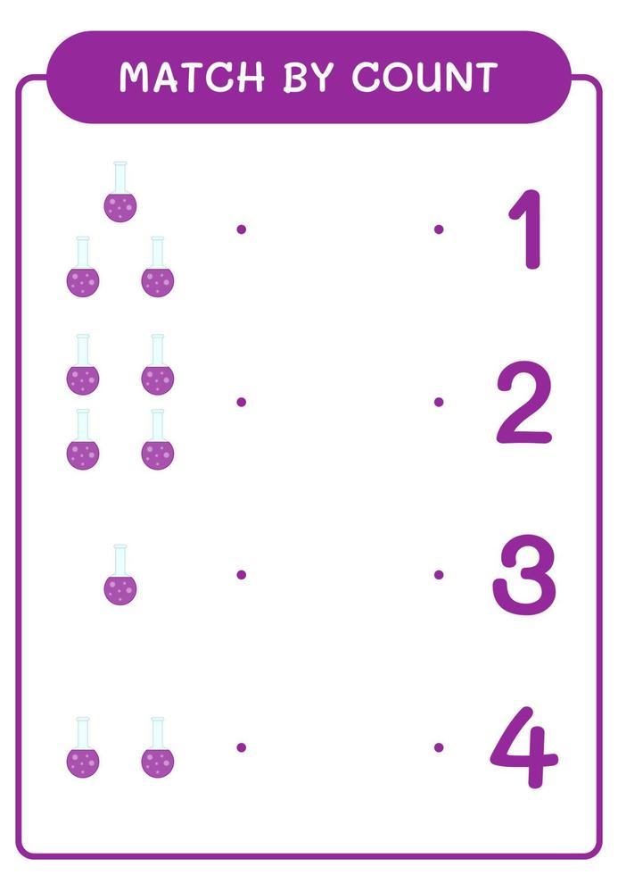 match efter antal kemiflaskor, spel för barn. vektor illustration, utskrivbart kalkylblad
