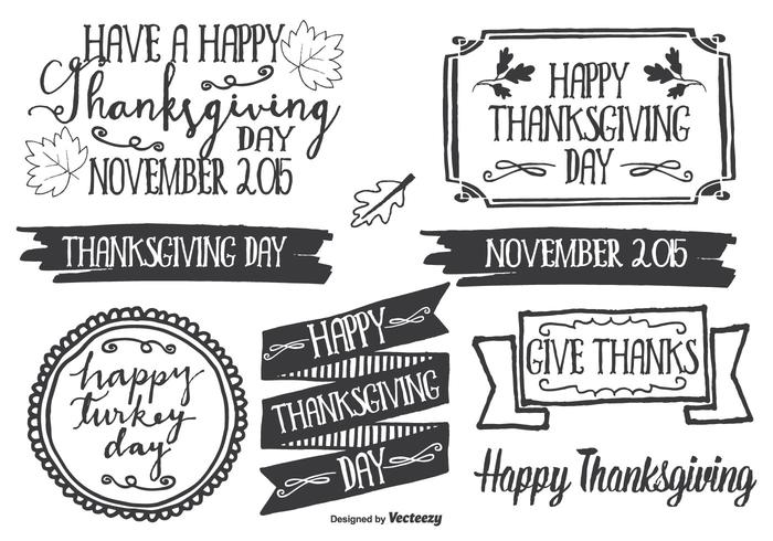 Handgezeichneten Stil Thanksgiving Label Set vektor