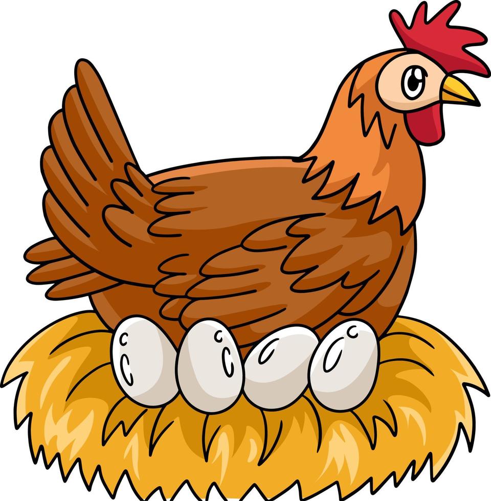 kyckling med ägg tecknad färgad clipart vektor