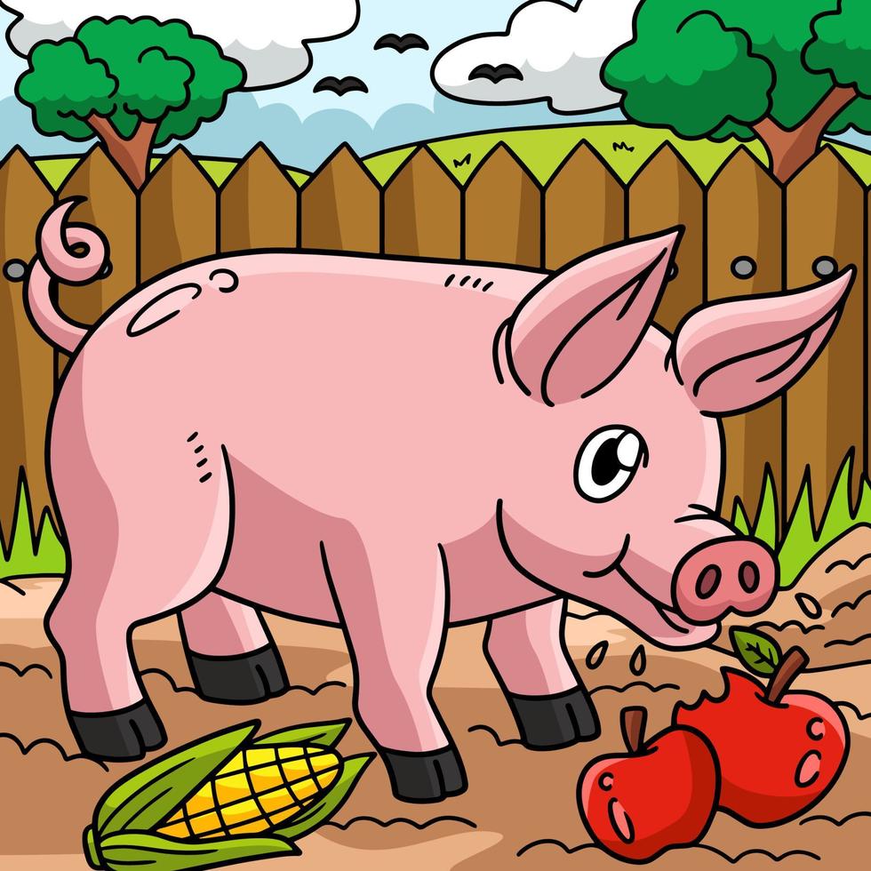 schwein tier farbige karikaturillustration vektor