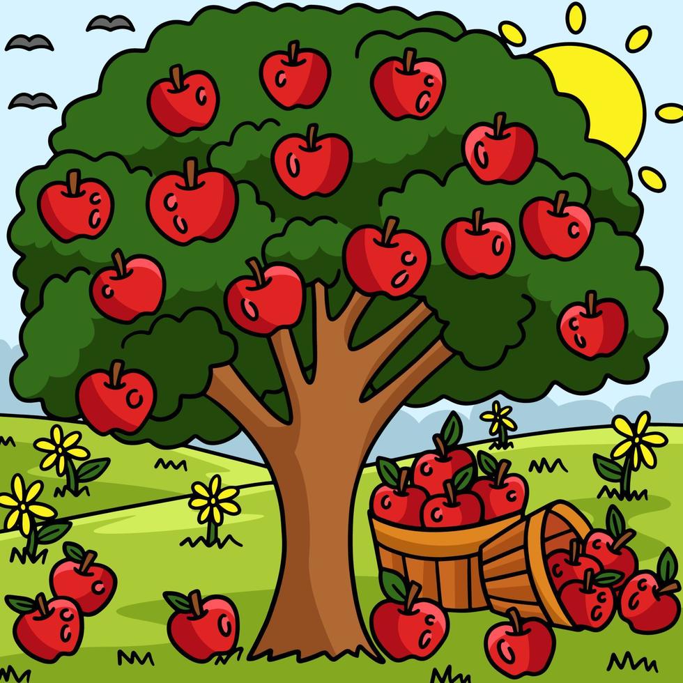 äppelträd färgad tecknad illustration vektor