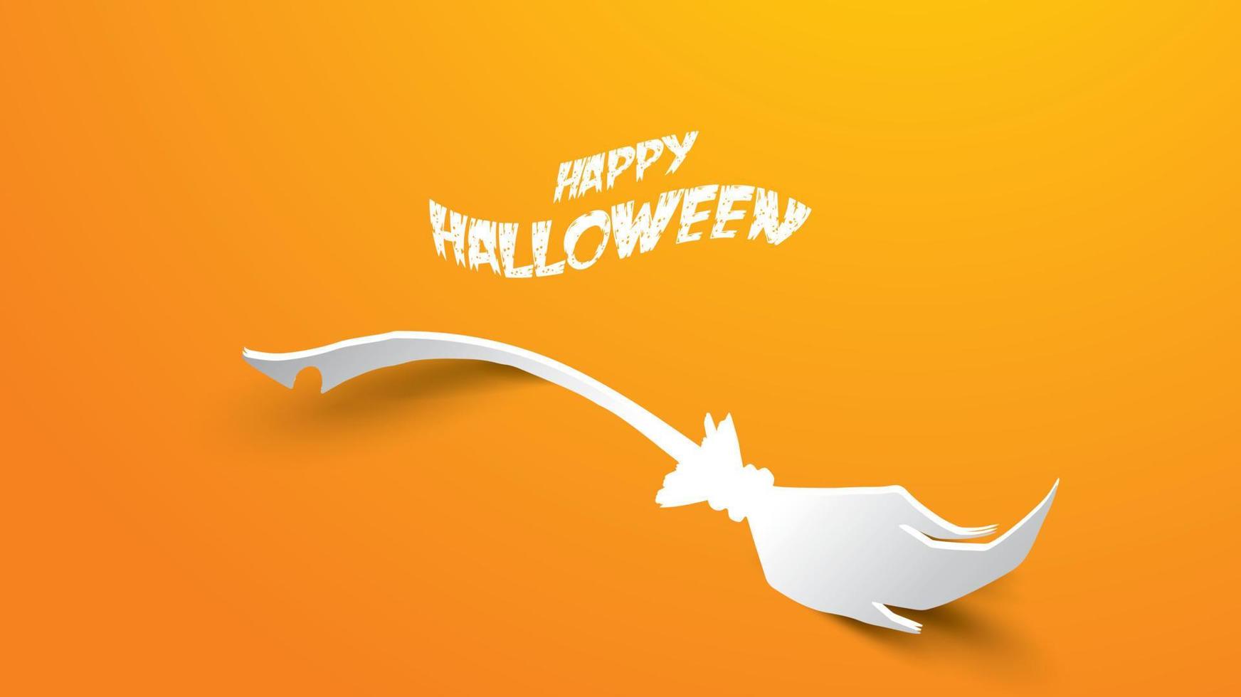 halloween-hintergrund mit besenstiel im schnitzstil der papierkunst. banner, poster, flyer oder einladungsvorlage party. Vektor-Illustration. vektor