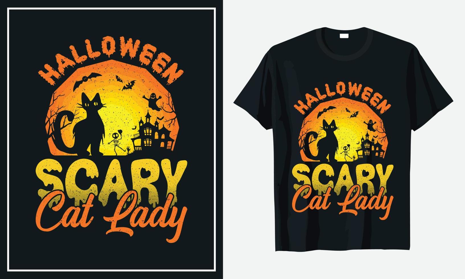 gruselige Halloween-Katzendame Halloween-T-Shirt-Design vektor