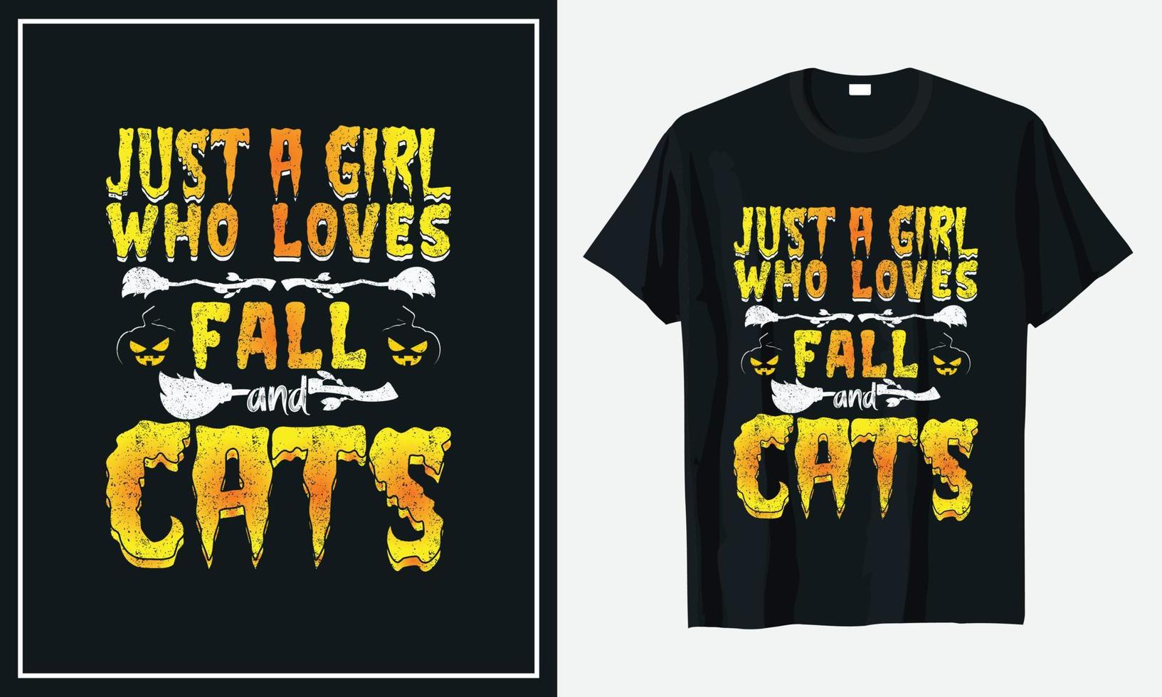 nur ein Mädchen, das Herbstkatzen-Halloween-T-Shirt-Design liebt vektor