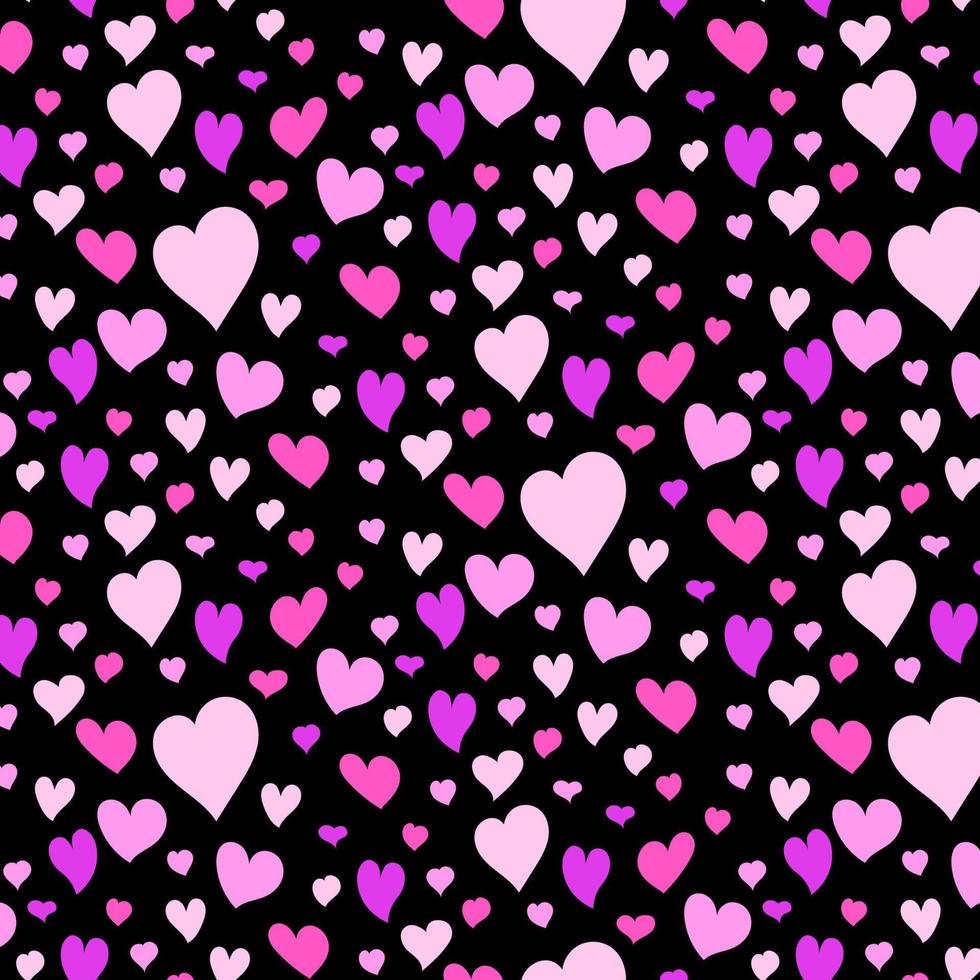 Nahtloses Muster aus rosa Herzen auf schwarzem Hintergrund. muster für textilien, postkarten, geschenkpapier, stoff. festliches muster für den valentinstag. Vektor-Illustration vektor