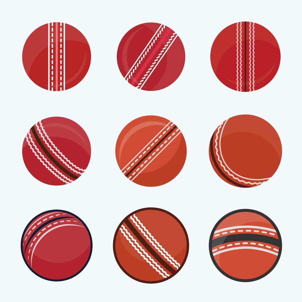 Cricket Ball Illustrationen bunte Designkollektion, weißer Hintergrund und Premium-Vektor. kreatives Konzept und hochwertiges Design. rote und schwarze farbkugelillustration. vektor