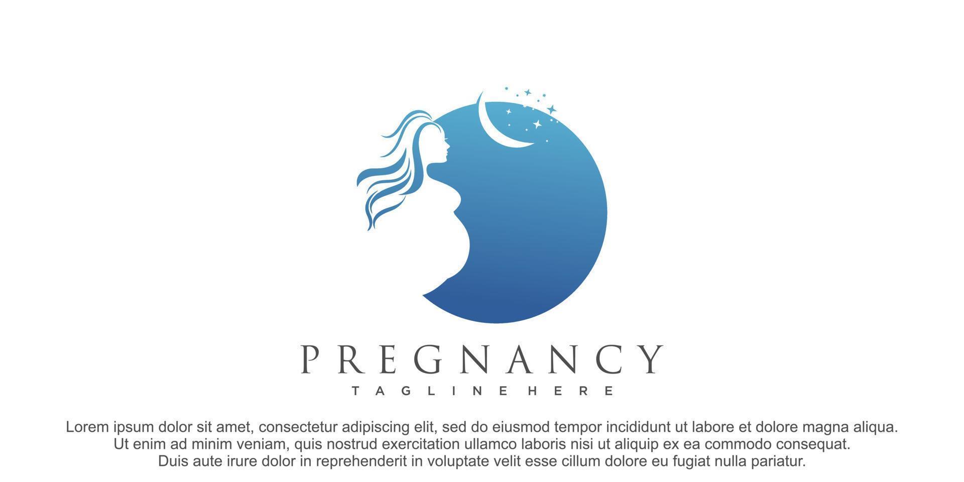 gravida kvinnors logotyp med månstjärna element premium vektor