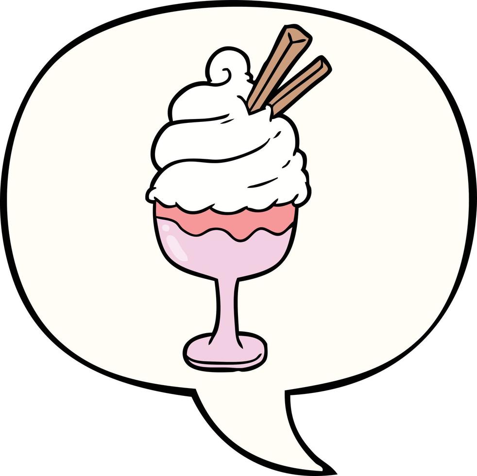 Cartoon-Eis-Dessert und Sprechblase vektor
